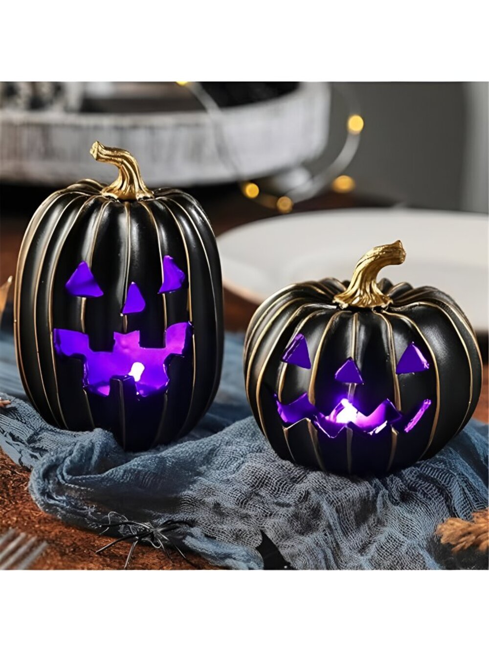 Light Up Black Jack O Lantern Pumpkins for Indoor Halloween Decor